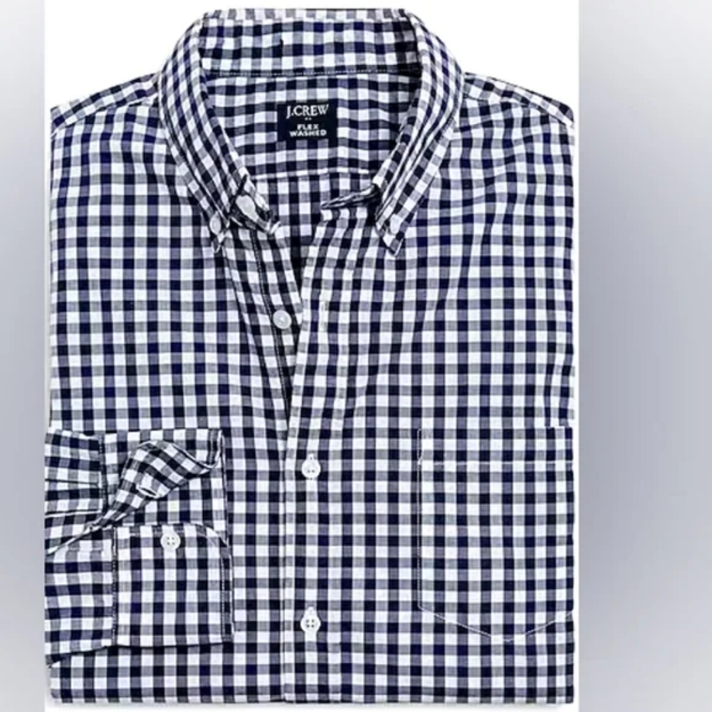 J. Crew Men's Gingham FLEX Wash Long Sleeve Shirt New Size Large